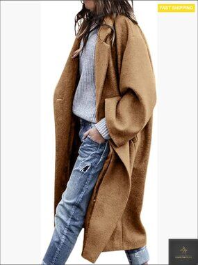 Oversized Wool Pea Coat Notch Lapel Classic Chic Winter Trench Coat